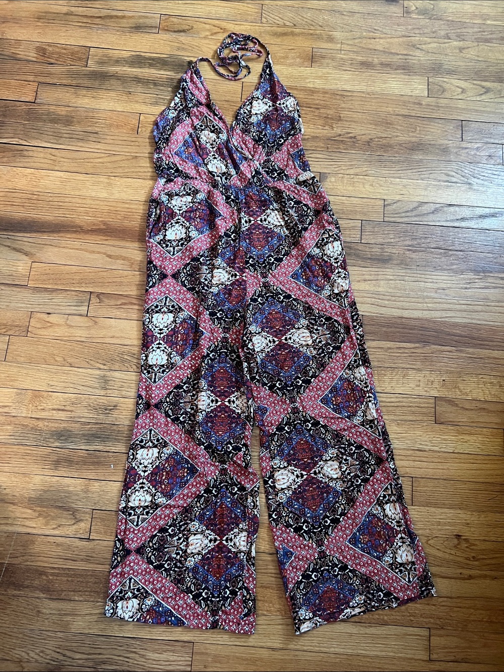 Angie Pink & Multi Bohemian Halter Jumpsuit